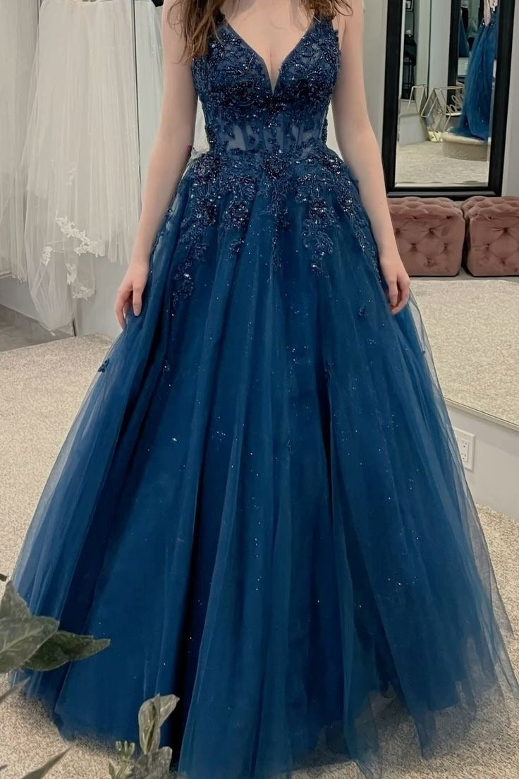 A Line Tulle Formal Dress Long Party Dress Evening Dress Prom Dresses     cg25729