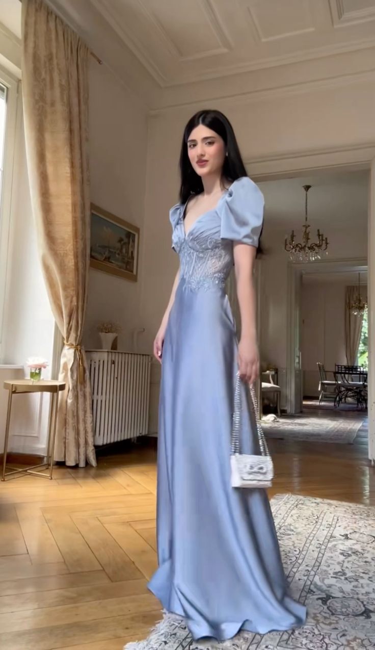 A Line Blue Prom Party Dresses Unique Evening Dress Vintage Princess Dress   cg26021