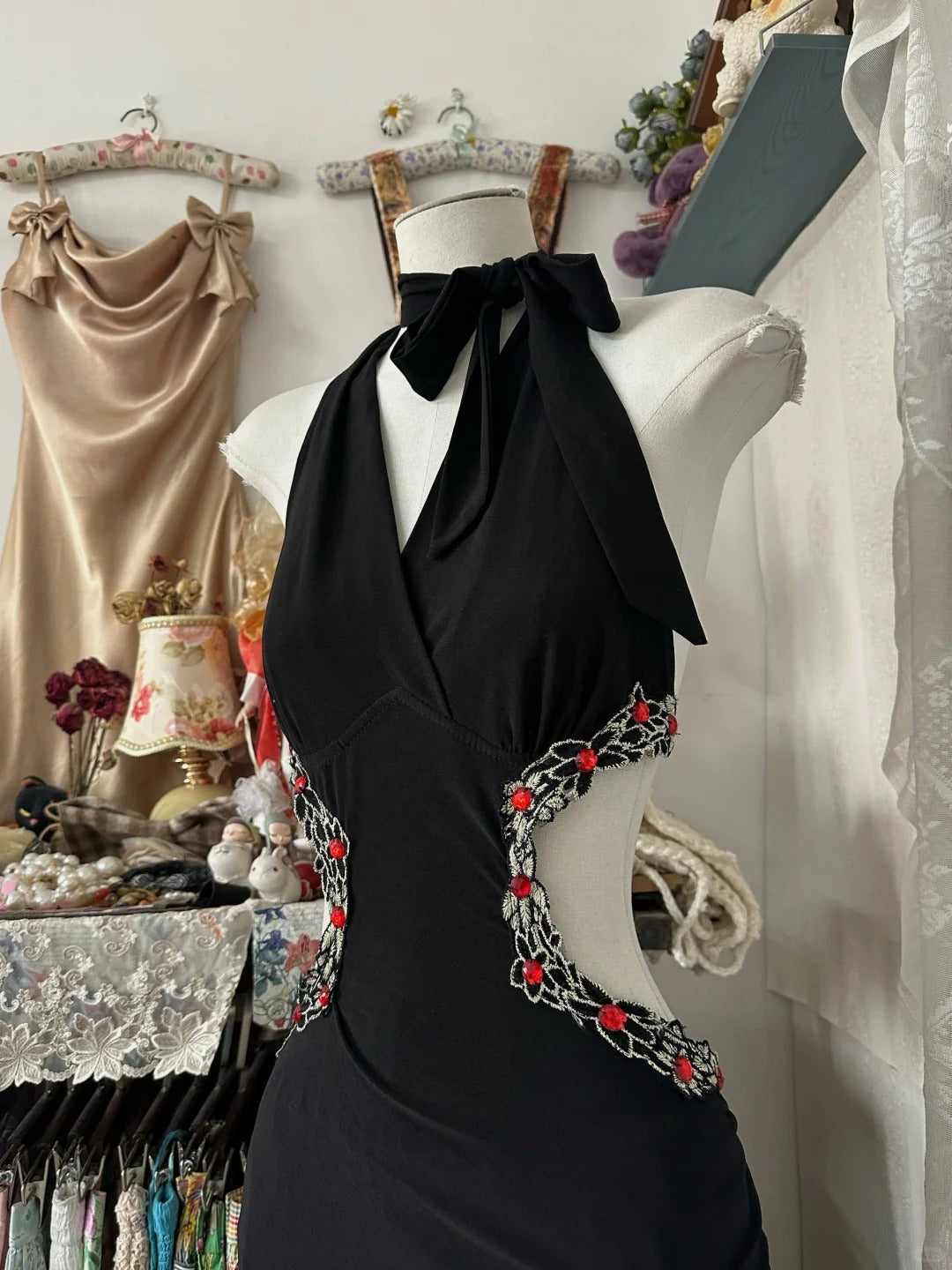 A Line Black Halter Vintage Long Party Dress Evening Dress Prom Dresses     cg25750