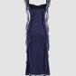 Cowl Neck Sequin Ruffle Maxi Dress Navy Blue Evening Dress      cg25206