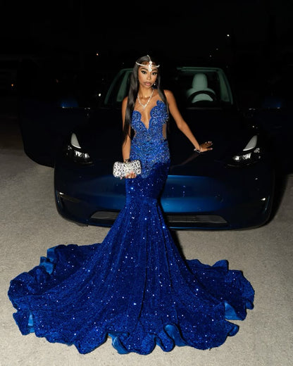 Royal Blue Mermaid Elegant Prom Dress Long Evening Party Gowns    cg25817
