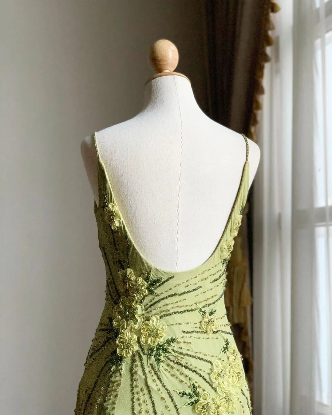 Green Backless Vintage Prom Party Dresses Unique Evening Dress   cg26049
