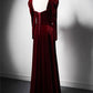 Elegantes weinrotes Samtkleid mit langen Ärmeln, formelles Hochzeitspartykleid cg25023