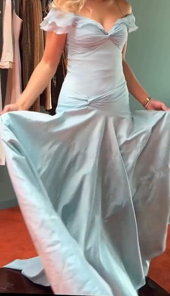 Blue Off-the-shoulder Elegant A-Line Long Prom Dress Birthday Dress   cg25465