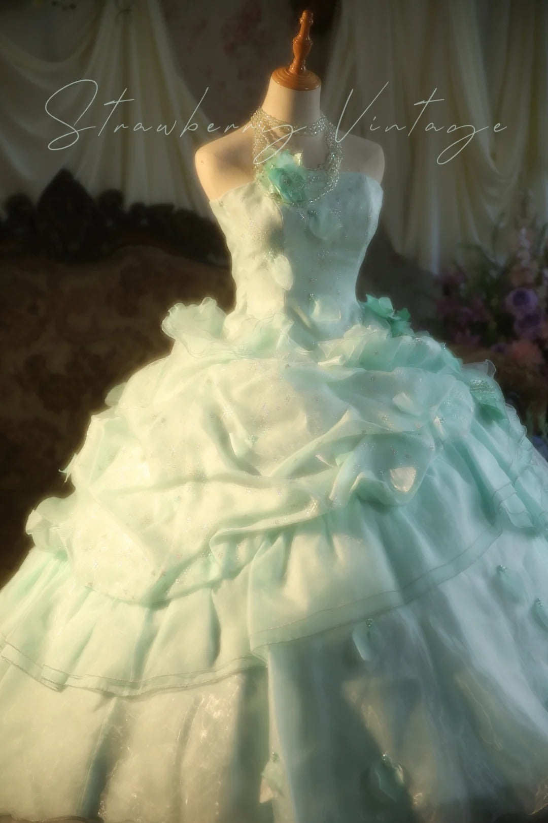 A Line Green Tulle Ball Gown Quinceanera Dress Evening Dress    cg25478