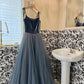 A Line Gray Tulle Princess Evening Dress for Girls Long Party Gowns    cg25782