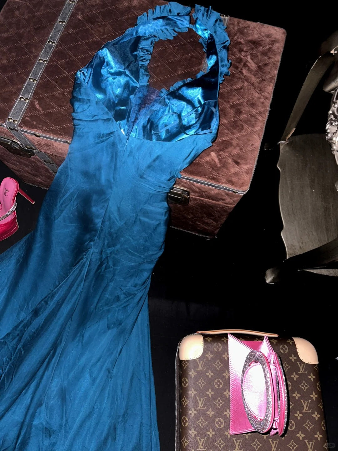 A Line Vintage Blue Halter Long Prom Party Dresses Unique Evening Dress   cg26069