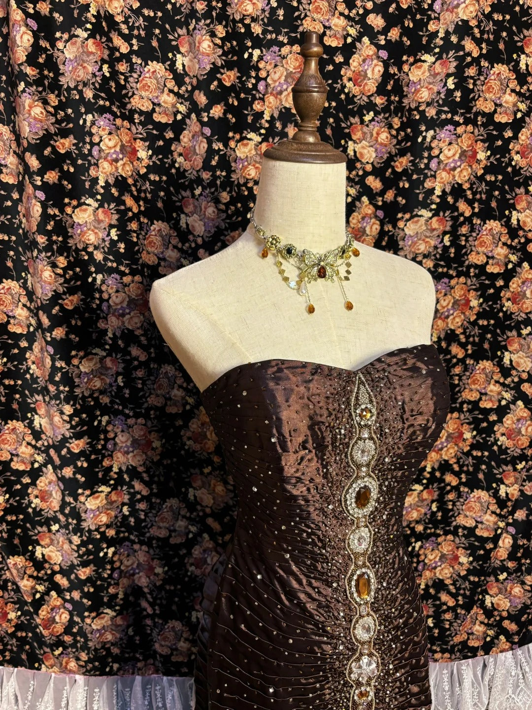 A Line Brown Strapless Evening Dresses,Sleeveless Party Prom Dress  cg25479