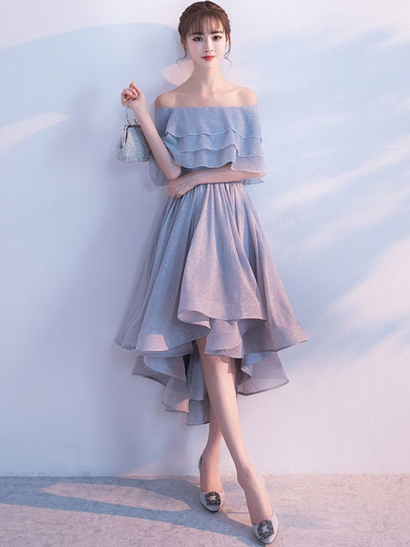 Short Homecoming Dress Off The Shoulder Ruffles Cocktail Dresses Light Grey A Line High Low Party Dresses cg1413