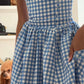 A-Line Blue and white plaid Prom Party Dresses Evening Dress    cg25868
