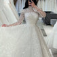 Luxury A-line Wedding Dress Square Neck Long Sleeves Lace Sequin Bridal Gown     cg26038