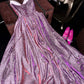 A Line Vintage Strapless Purple Shinny Long Prom Party Dresses Unique Evening Dress   cg26066