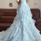 Blue Mermaid Vintage Tulle Long Evening Dresses,Sleeveless Party Gowns  cg25484