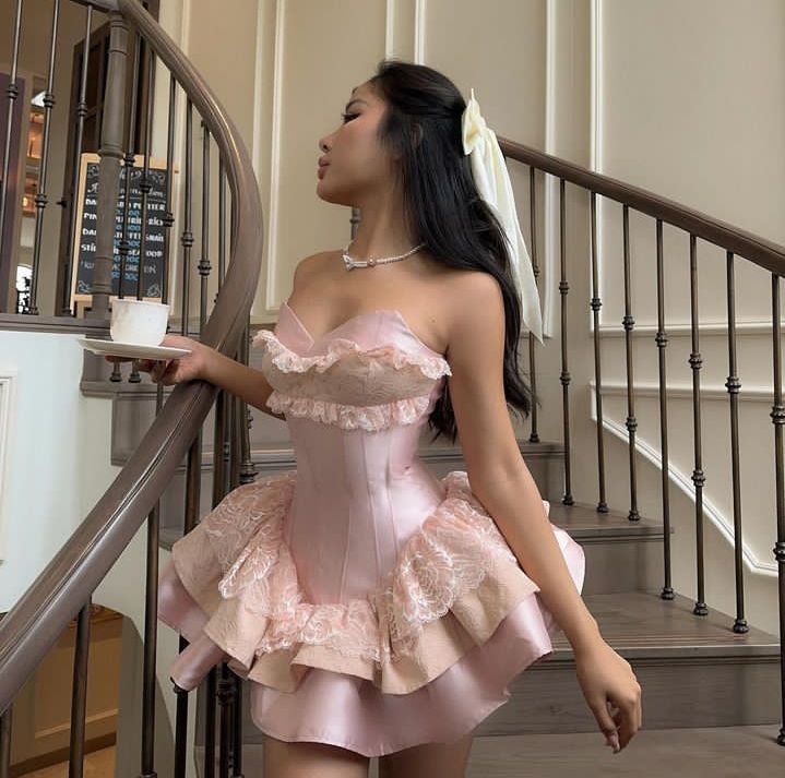 Pink Short Prom Dress with Lace Sweetheart Mini Birthday Party Dress     cg26078