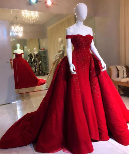 Red Off Shoulder Prom Party Dresses Unique Evening Dress Vintage Long Dress  cg26028