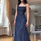 Navy Blue Tulle Evening Dresses, Sleeveless Mermaid Long Prom Party Gowns  cg25580