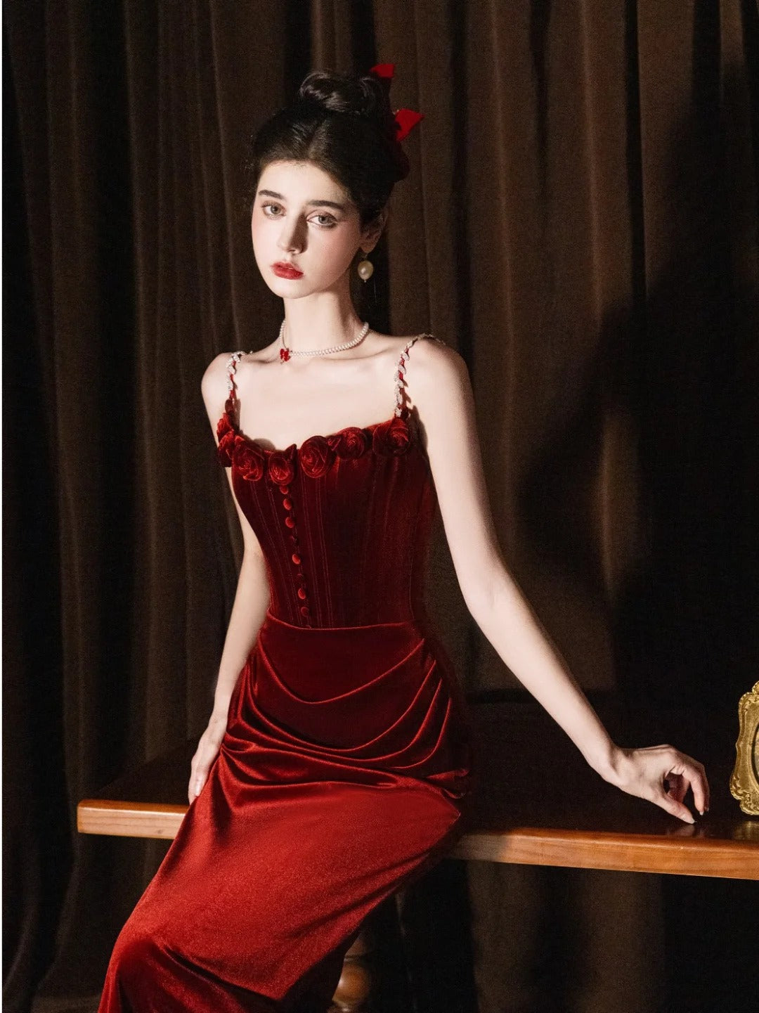 Burgundy Mermaid Velvet Vintage Evening Dresses,Sleeveless Party Gowns  cg25489