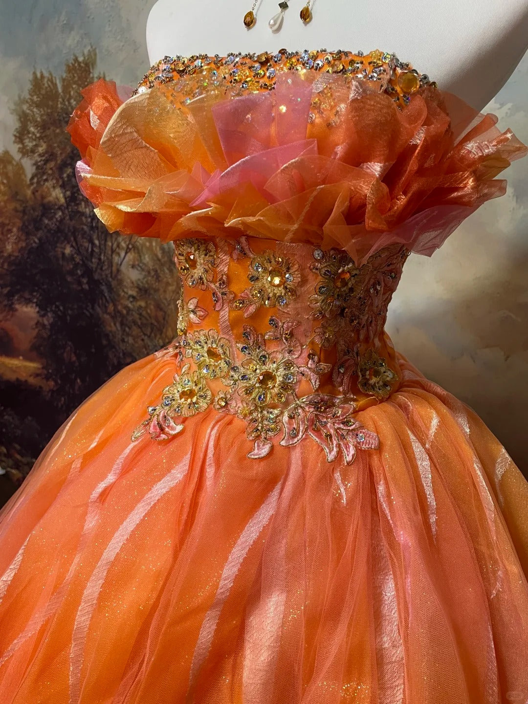 A Line Orange Strapless Ball Gown Quinceanera Dress Unique Evening Dress    cg25571