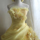 A Line Yellow 3D Flowers Wedding Dress Sleeveless Long Princess Evening Dress   cg25936