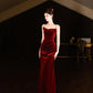 Burgundy Mermaid Velvet Vintage Evening Dresses,Sleeveless Party Gowns  cg25489