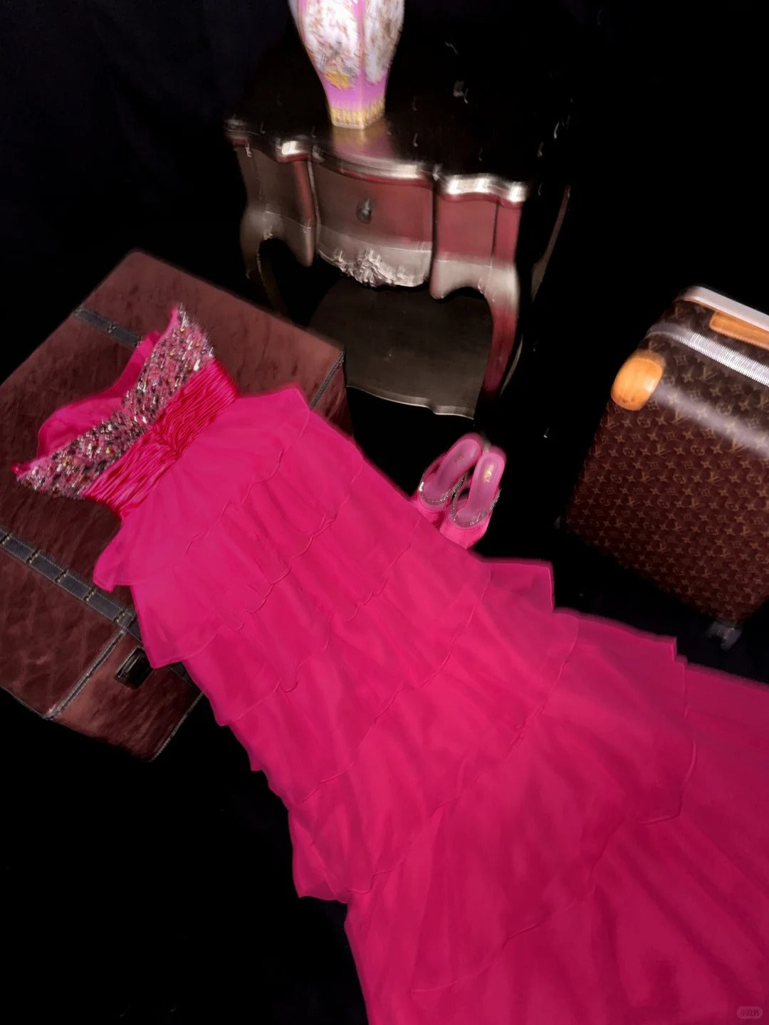 A Line Vintage Strapless Long Prom Party Dresses Unique Evening Dress   cg26072