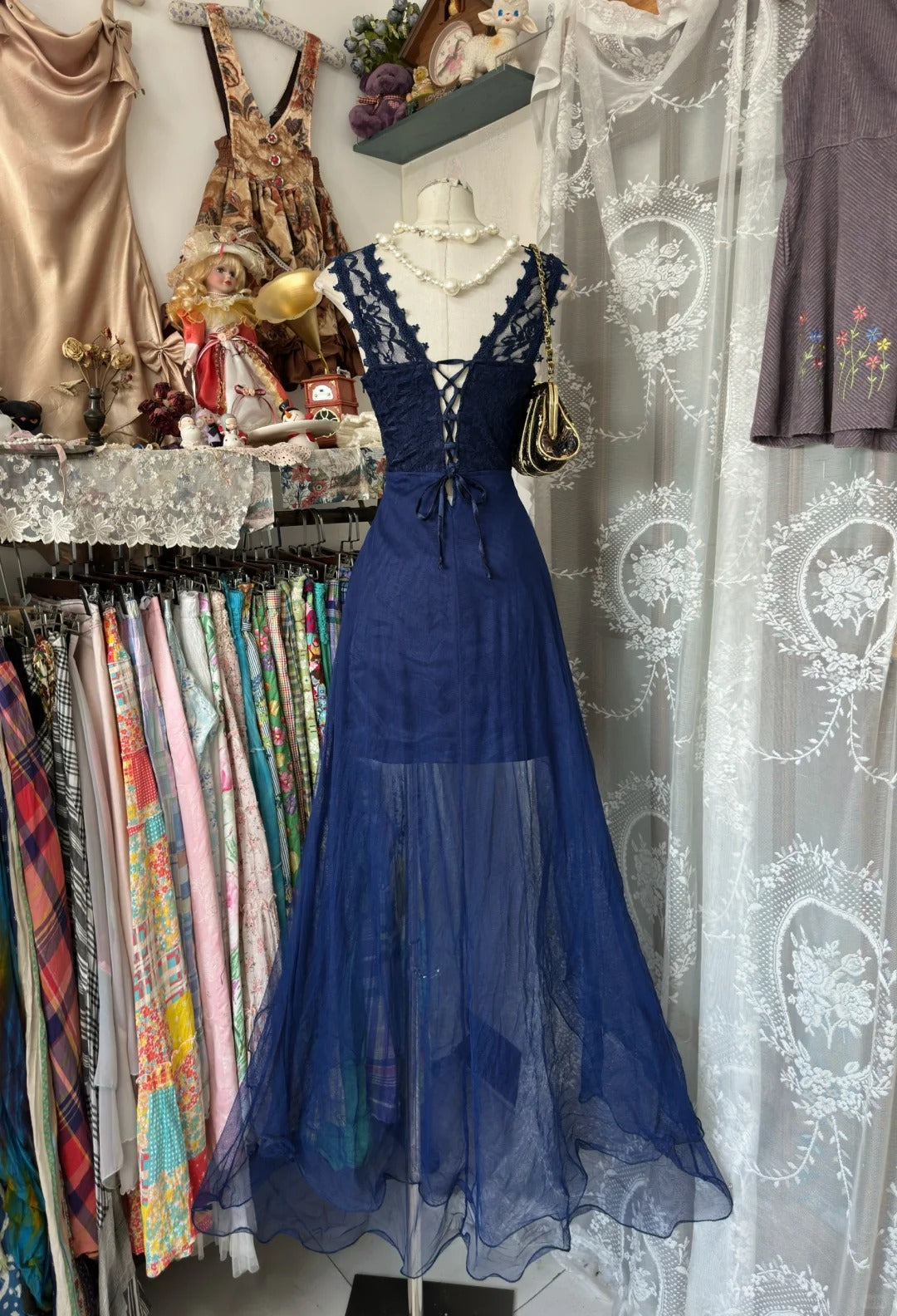 Vintage Evening Dresses,Navy Blue Long Sleeveless Party Gowns  cg25538