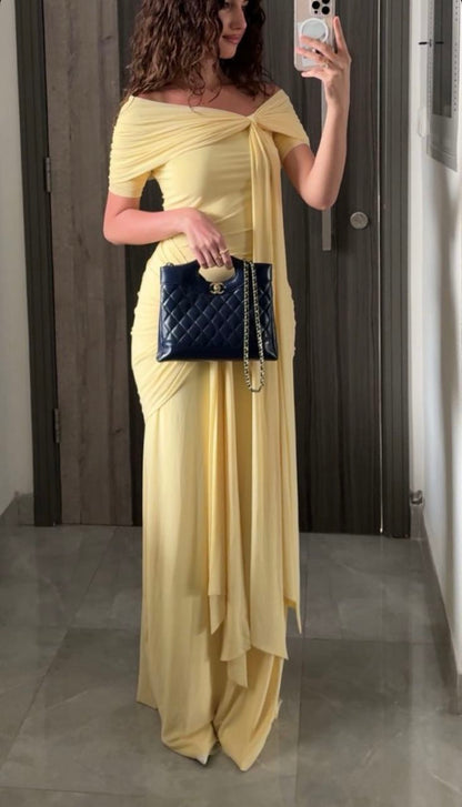 Yellow Mermaid Evening Dress Off Shoulder Prom Party Dress     cg25645