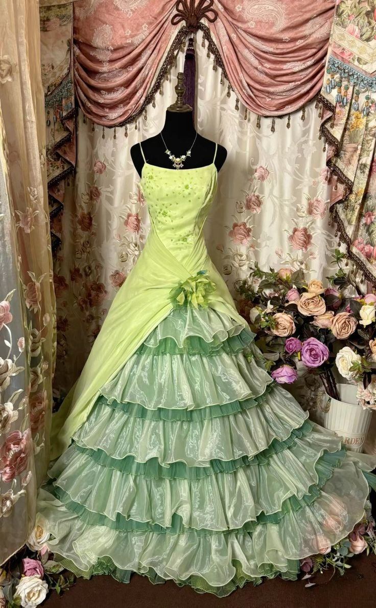A Line Green Vintage Prom Party Dresses Unique Long Evening Dress   cg25914