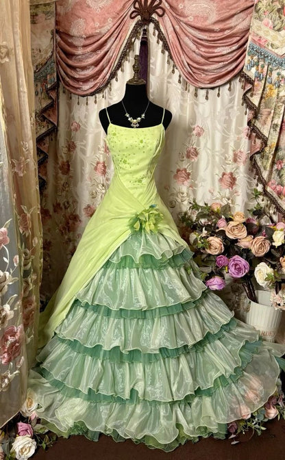 A Line Green Vintage Prom Party Dresses Unique Long Evening Dress   cg25914