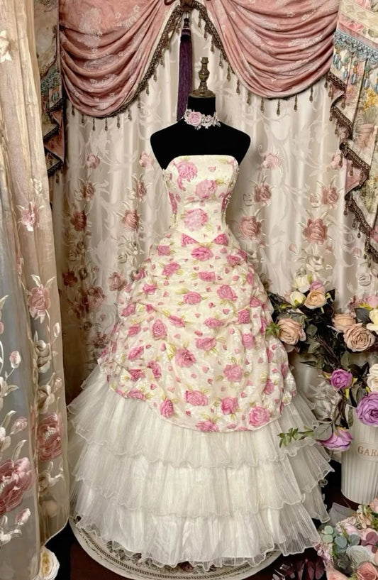 A Line Strapless Tulle Prom Dresses, Long Evening Dress Formal Dress    cg25973