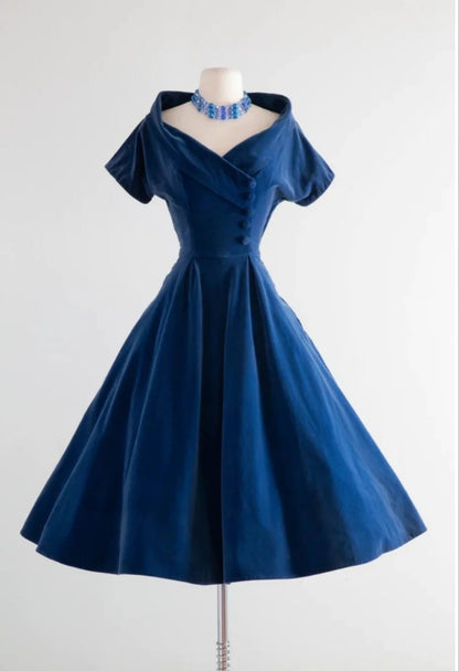 Blue Velvet Vintage Dresses Homecoming Dress Short Prom Dress Party Dress    cg26048