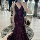 Purple Shiny Sequin Evening Dresses, Sleeveless Mermaid Long Prom Party Gowns  cg25579