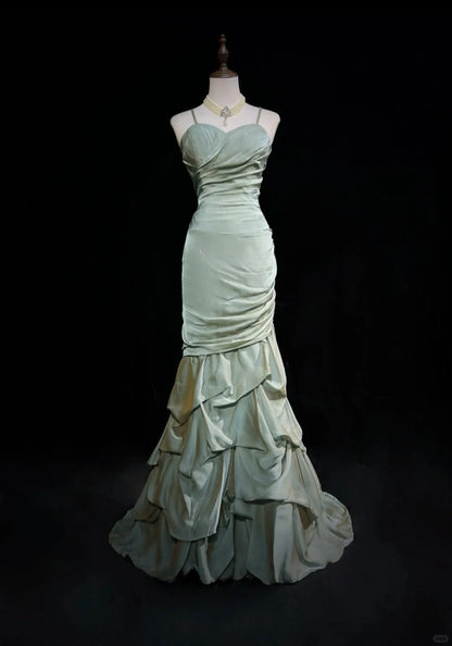 Sage Green Mermaid Formal Dress Vintage Long Party Dress Evening Dress Prom Dresses     cg25719