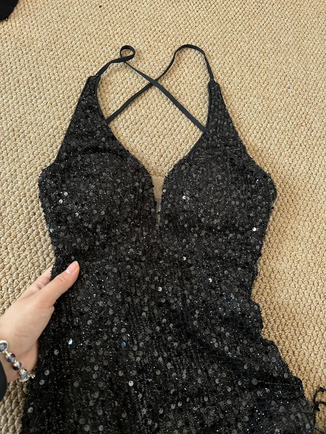 Black Sequin Evening Dresses,Sleeveless Party Prom Dress  cg25476