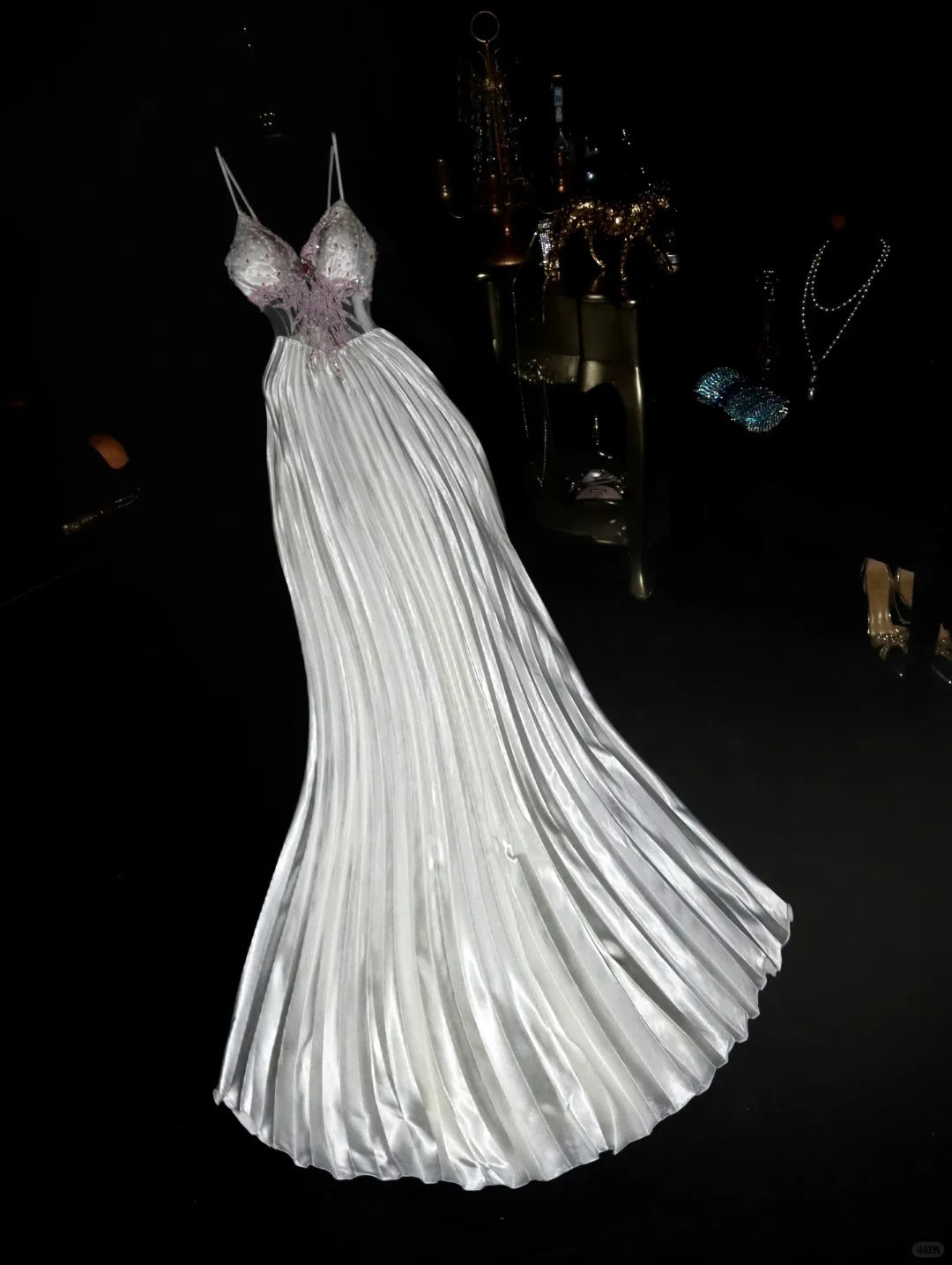 A Line Vintage Spaghetti Straps Long Prom Party Dresses Unique Evening Dress   cg26064