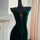 Green Velvet Vintage Evening Dresses,Sleeveless Party Gowns  cg25488