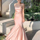 Elegant Light Pink Spaghetti Straps Mermaid Sleeveless Cheap Simple Evening Prom Dresses      cg25088