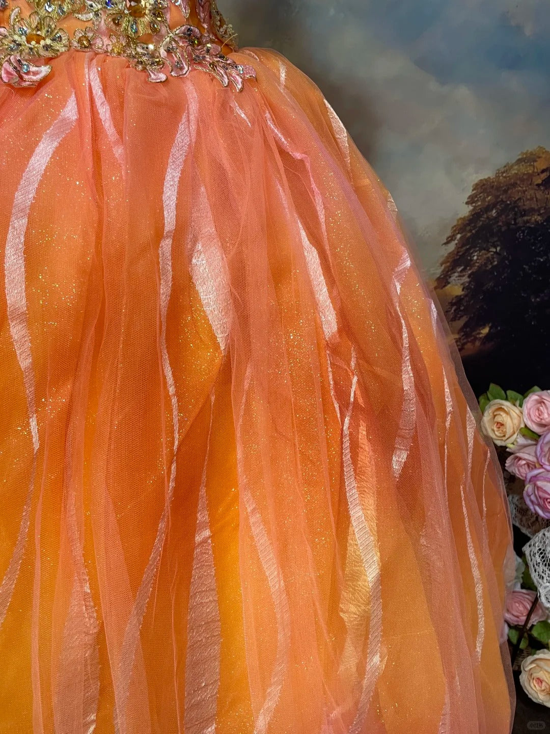 A Line Orange Strapless Ball Gown Quinceanera Dress Unique Evening Dress    cg25571