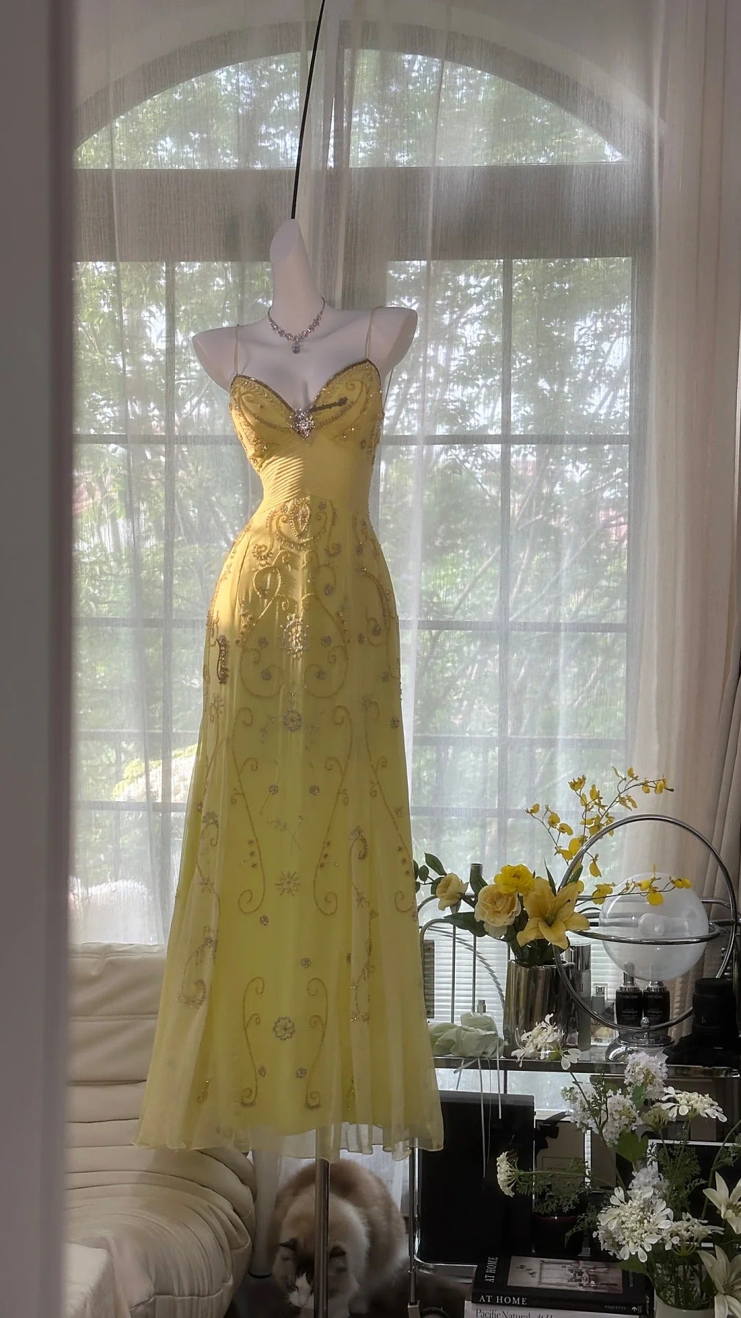 Yellow Beaded Evening Dress Unique Long Prom Dress    cg25572