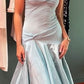 Blue Off-the-shoulder Elegant A-Line Long Prom Dress Birthday Dress   cg25465