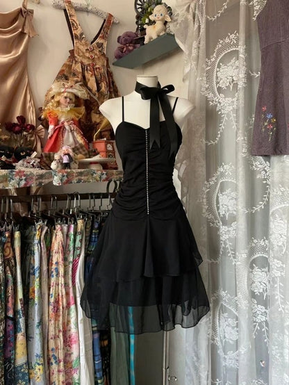 A Line Black Chiffon Short Party Dress Short Evening Dress      cg25557
