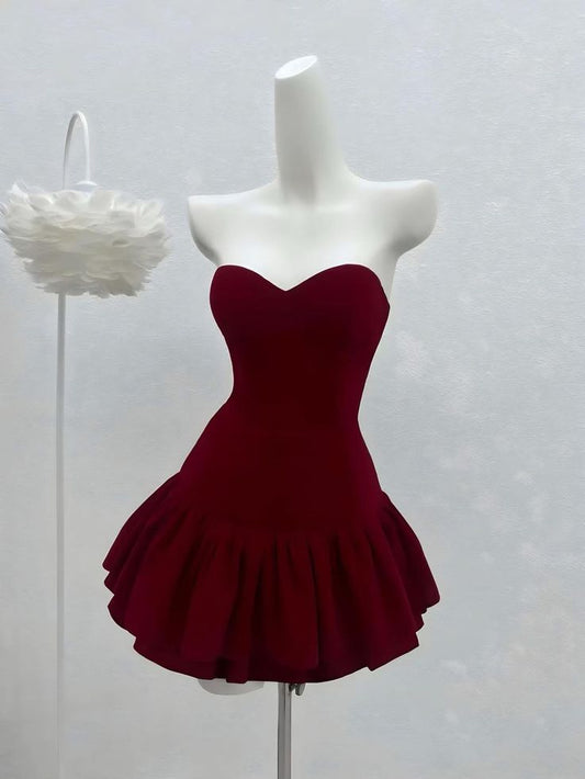 Burgundy Strapless Short Evening Party Dress Homecoming Gowns      cg25597