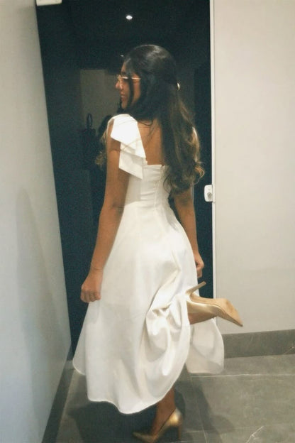 A Line White Prom Party Dresses Simple Evening Dress   cg25902