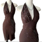 Halter V Neck Brown Vintage Short Party Dress Cocktail Dresses Homecoming Dress     cg25764