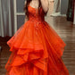 A Line Orange Tulle Long Party Dress Evening Dress Prom Dresses     cg25691