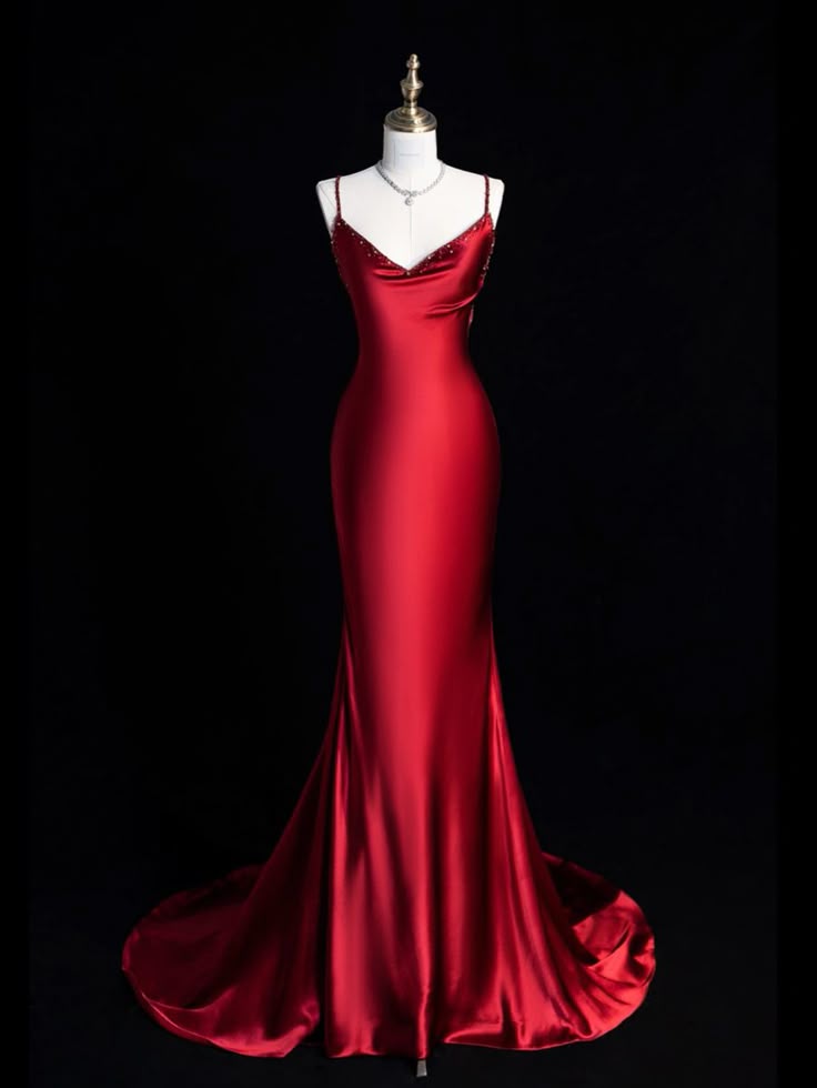 Red Mermaid Long Prom Party Dresses Unique Evening Dress   cg26058