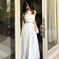 A Line White Two Piece Prom Dresses, Long Evening Dress Formal Dress    cg25976