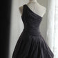 A Line Black One Shoulder Vintage Homecoming Dresses Short Prom Dress Short Party Dress    cg25926