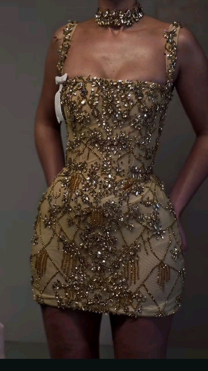 Gold Beaded Homecoming Dresses Short Prom Dress Short Party Dress    cg25963