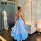 Sparkly Light Blue Bateau Ball Gown Short Backless Prom Dress  cg7761